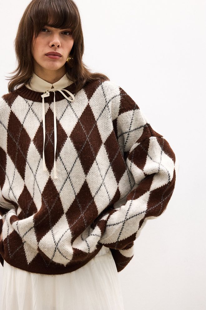 Touche Prive Brown Argyle Oversized Fit Sweater Wholesale Clothing Lounge