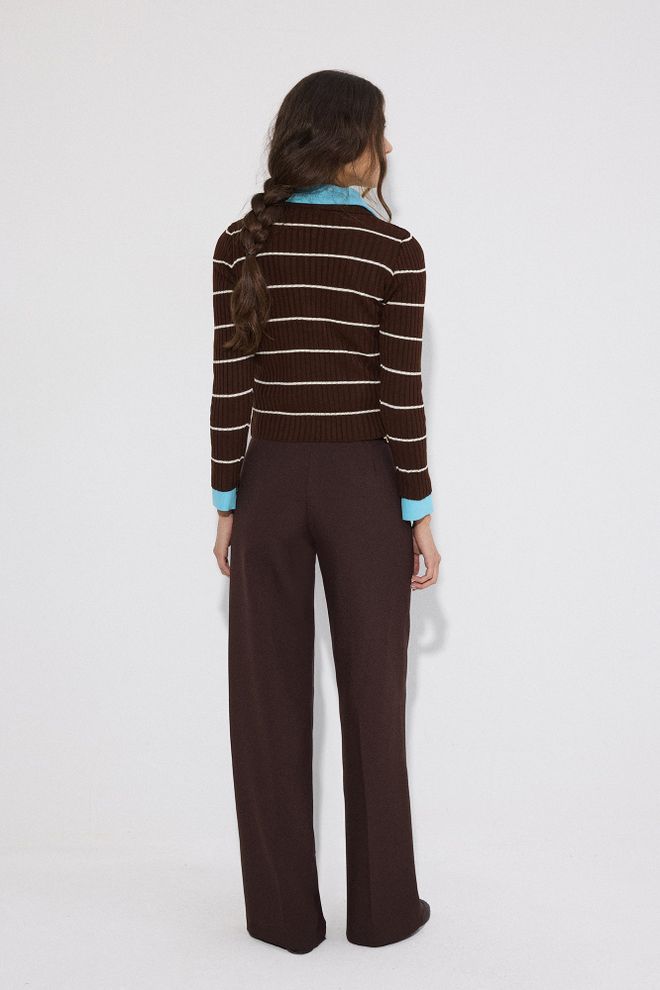 Touche Prive Brown Preppy Slim Fit Striped Sweater Wholesale Clothing Preppy