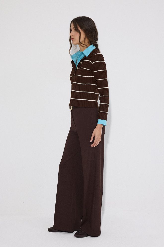 Touche Prive Brown Preppy Slim Fit Striped Sweater Wholesale Clothing Spring