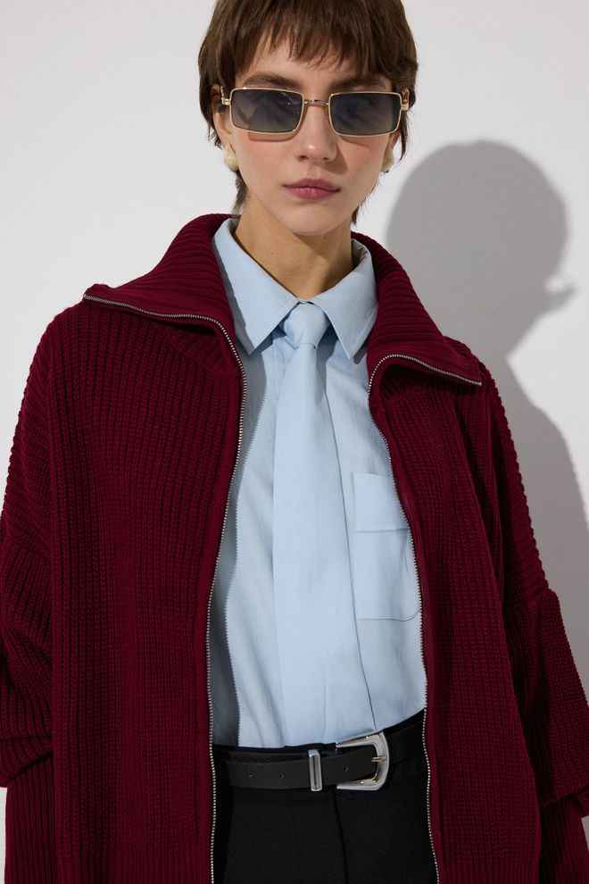 Touche Prive Claret Red Sweater With Hooded Neck Wholesale Clothing 5