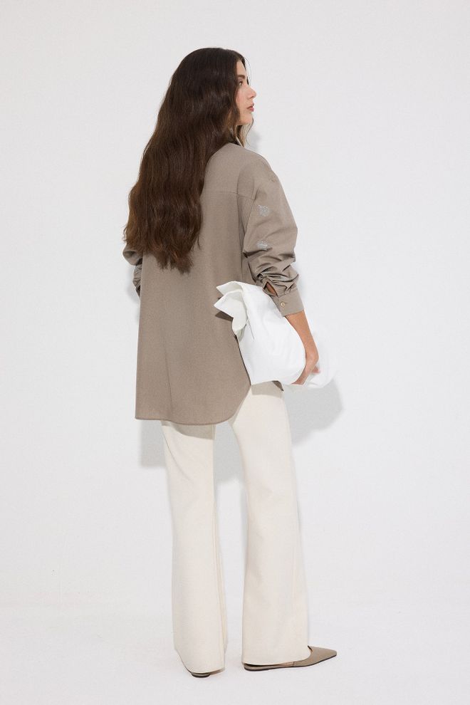Touche Prive Elegant Beige Shirt With Notched Neck And Buttoned Closure Wholesale Clothing Formal