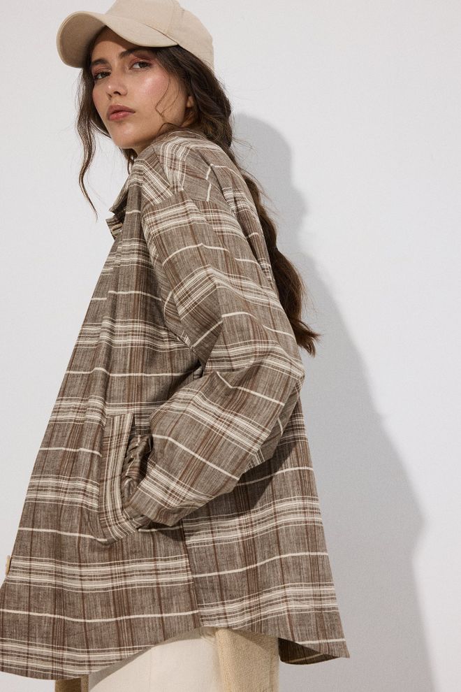 Touche Prive Brown Plaid Overshirt Jacket With Slant Pockets Wholesale Clothing Lounge