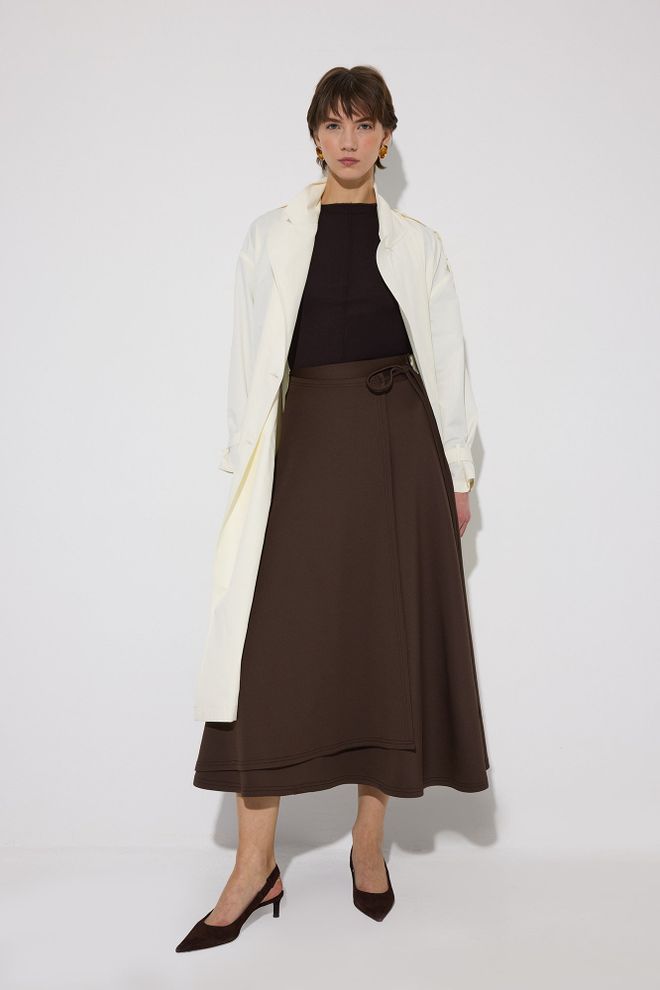 Touche Prive Sijonas Ruda Midi Pelerina „Houndstooth“ Elegantiška Su Kaklaraiščiu Didmeninė prekyba drabužiais Kokteilinė