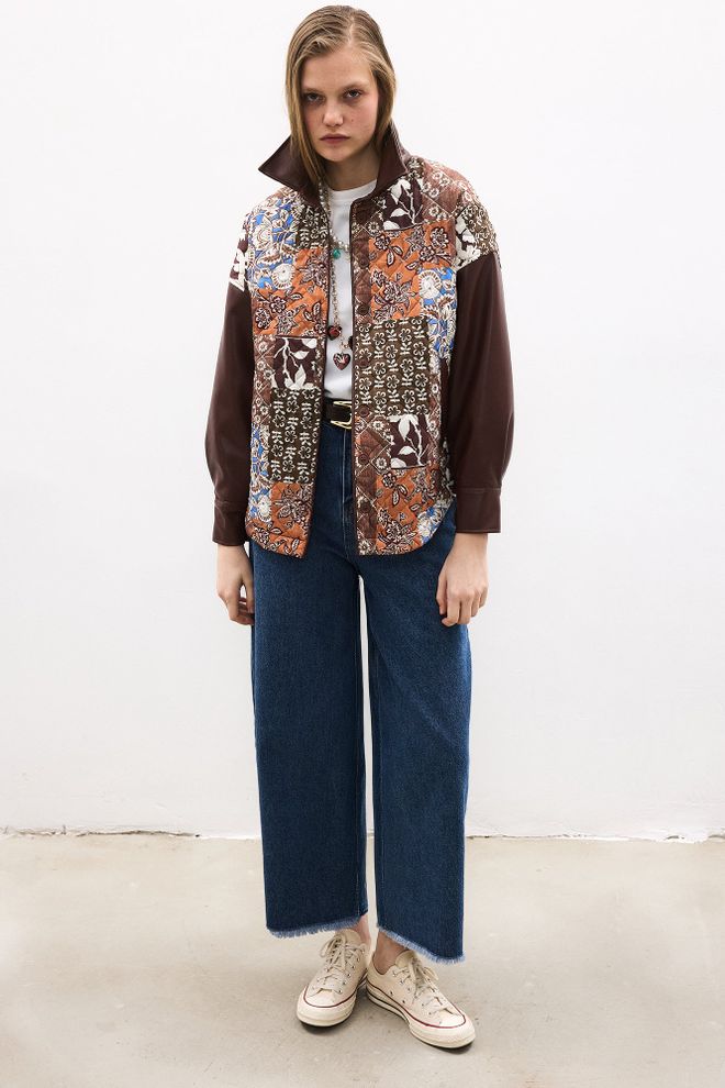 Touche Prive Brown Casual Shirt With Patchwork Design Wholesale Clothing 1