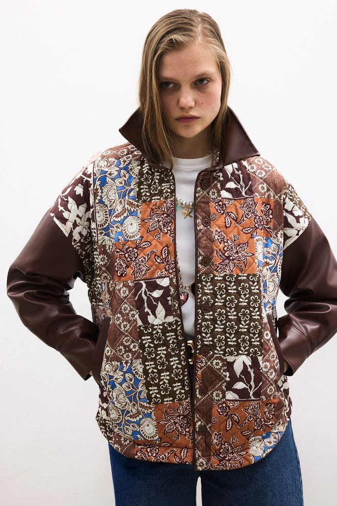 Touche Prive Brown Casual Shirt With Patchwork Design Wholesale Clothing Lounge