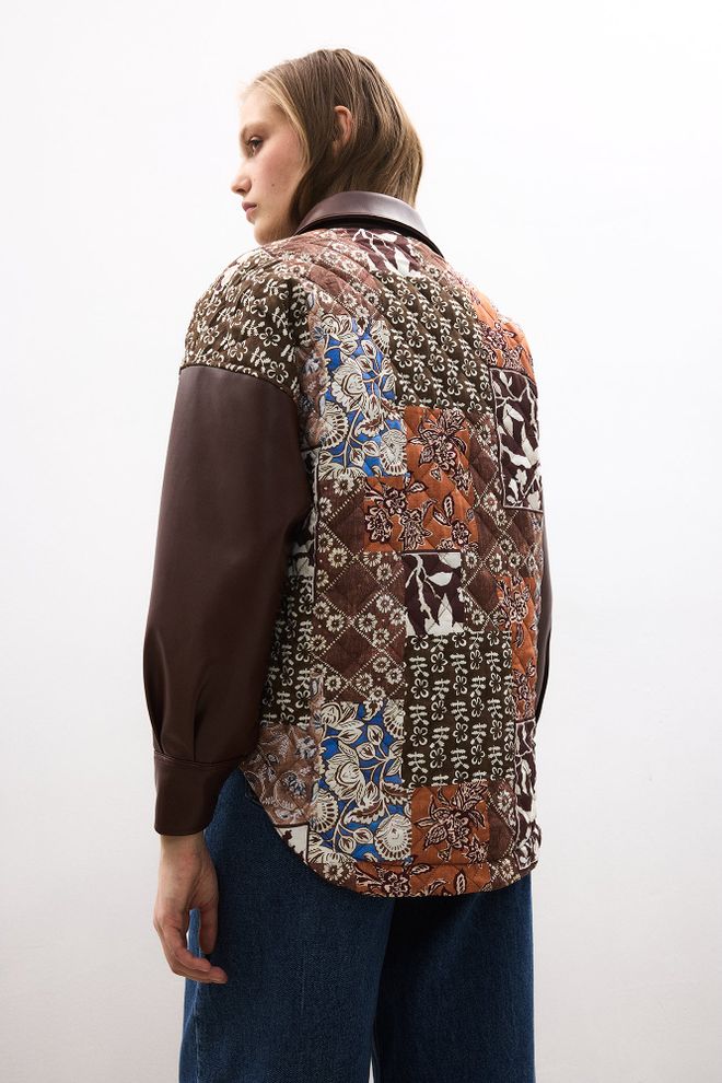 Touche Prive Brown Casual Shirt With Patchwork Design Wholesale Clothing Boho