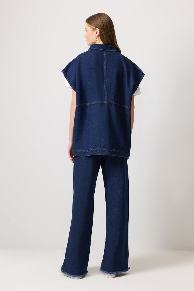 Touche Prive Blue Oversized Fit Long Snap Vest Wholesale Clothing 1