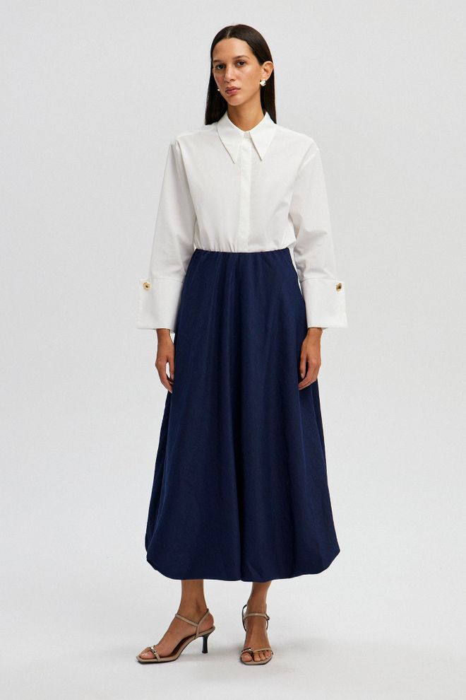 Touche Prive Marineblauwe Elegante Uitlopende Maxi Rok Groothandel Kleding Casual