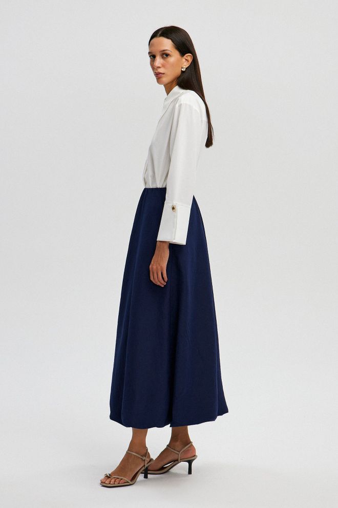 Touche Prive Marineblauwe Elegante Uitlopende Maxi Rok Groothandel Kleding 5