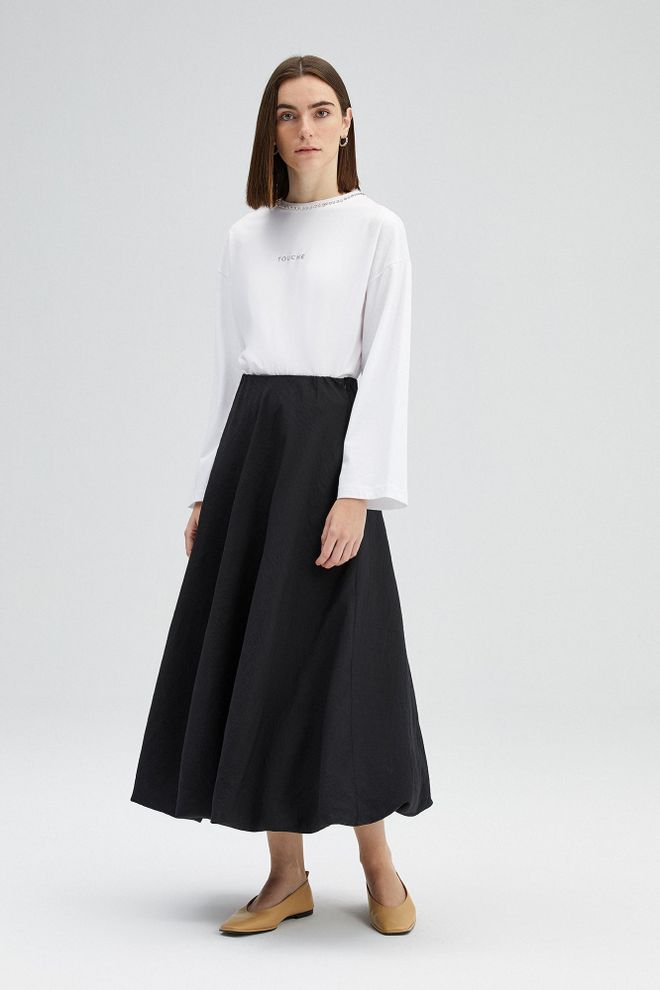 Touche Prive Zwarte Uitlopende Maxi Rok Met Hoge Taille Groothandel Kleding Lounge