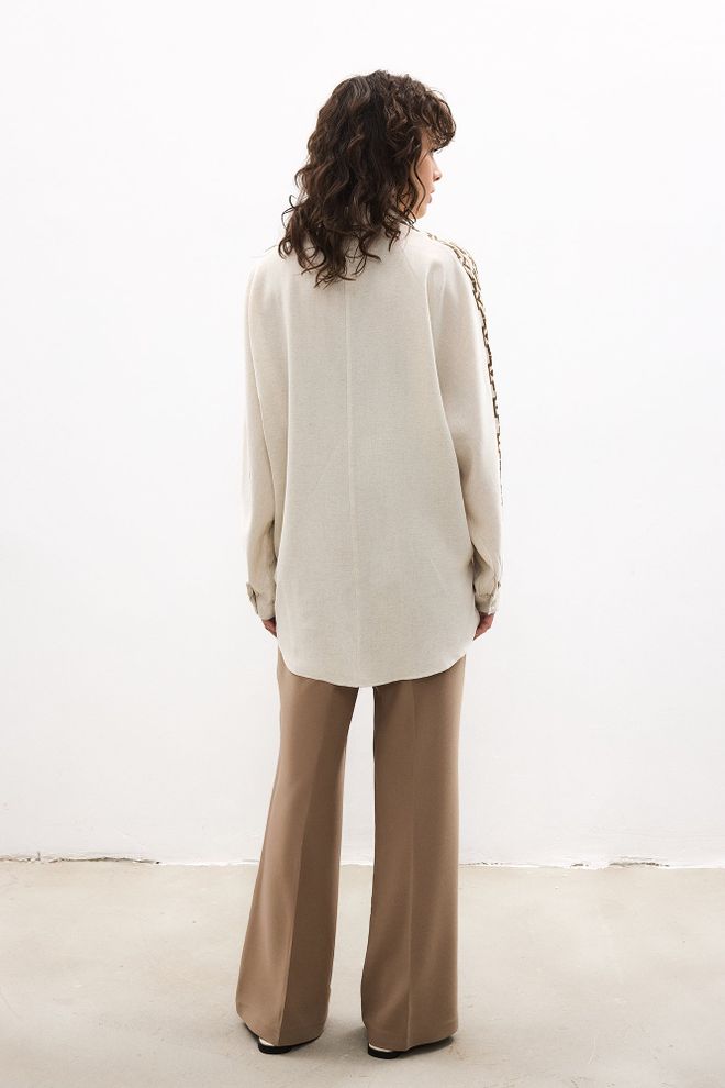 Touche Prive Beige Casual Elegant Shirt With Grandad Neck Wholesale Clothing Elegant