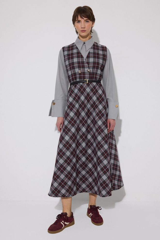 Touche Prive Sivá Elegantná Áčková Midi Šaty Veľkoobchod s oblečením Neformálny