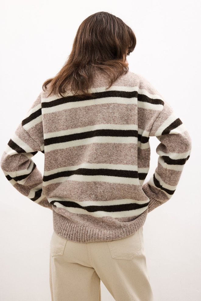 Touche Prive Beige Sweater With Striped Pattern And Oversized Fit Wholesale Clothing 1