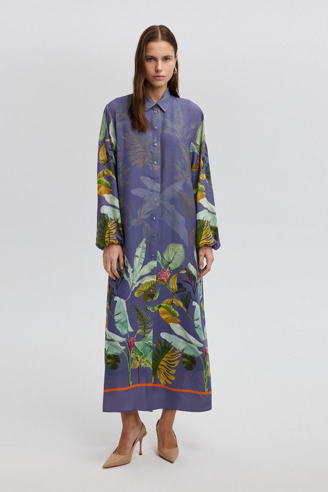 Touche Prive Blauwe Maxi Shirtjurk Met Bloemmotief Groothandel Kleding Lounge