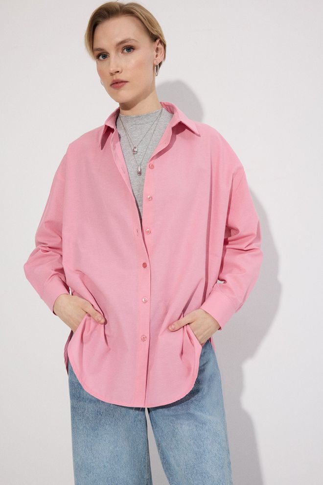 Touche Prive Pink Casual Oversized Polo Neck Shirt Wholesale Clothing Streetwear