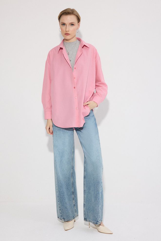 Touche Prive Pink Casual Oversized Polo Neck Shirt Wholesale Clothing Spring