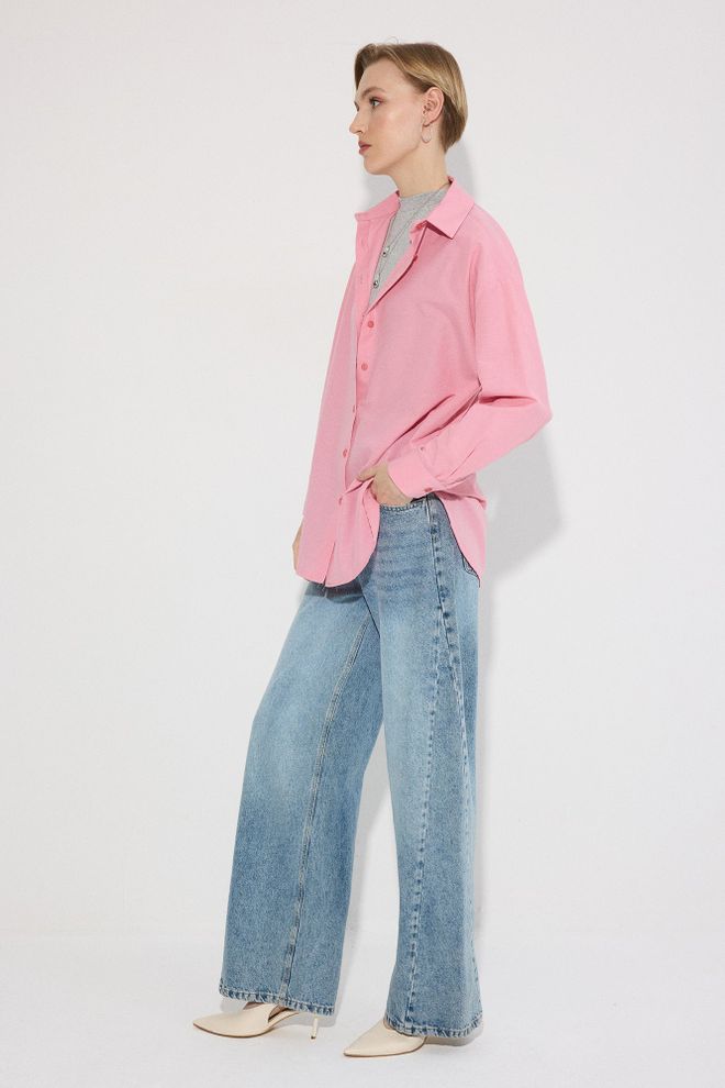 Touche Prive Pink Casual Oversized Polo Neck Shirt Wholesale Clothing 1