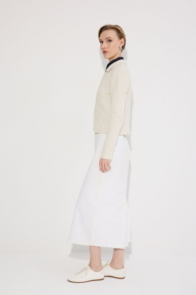 Touche Prive Beige Cardigan With Polo Neck And Buttoned Closure Wholesale Clothing Casual