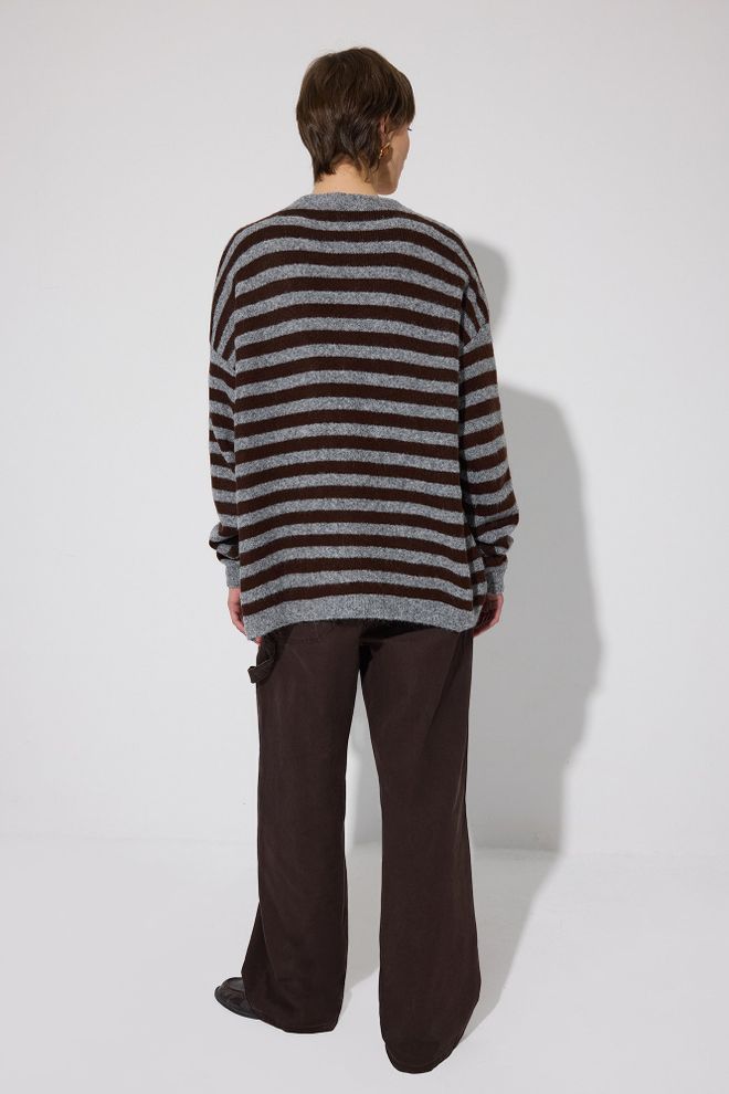 Touche Prive Cardigan Grigio A Righe Con Vestibilità Oversize Abbigliamento all'ingrosso Autunno