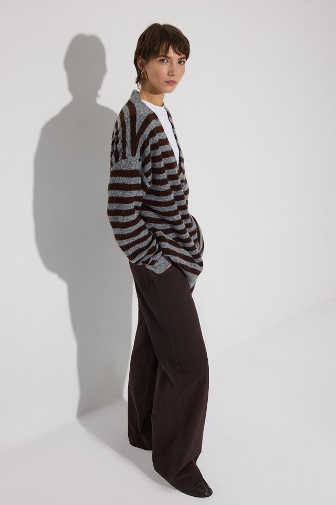 Touche Prive Cardigan Grigio A Righe Con Vestibilità Oversize Abbigliamento all'ingrosso Da cocktail