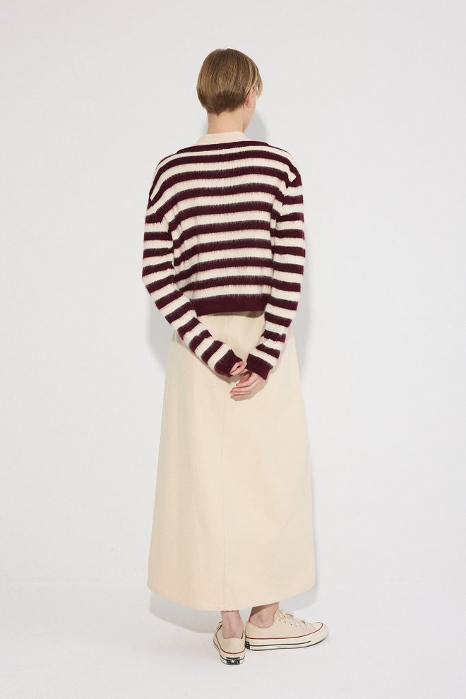 Touche Prive Claret Red Cardigan With Striped Pattern And Button Closure Wholesale Clothing Vintage