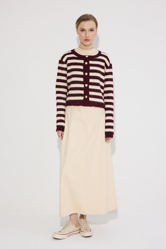 Touche Prive Claret Red Cardigan With Striped Pattern And Button Closure Wholesale Clothing 1