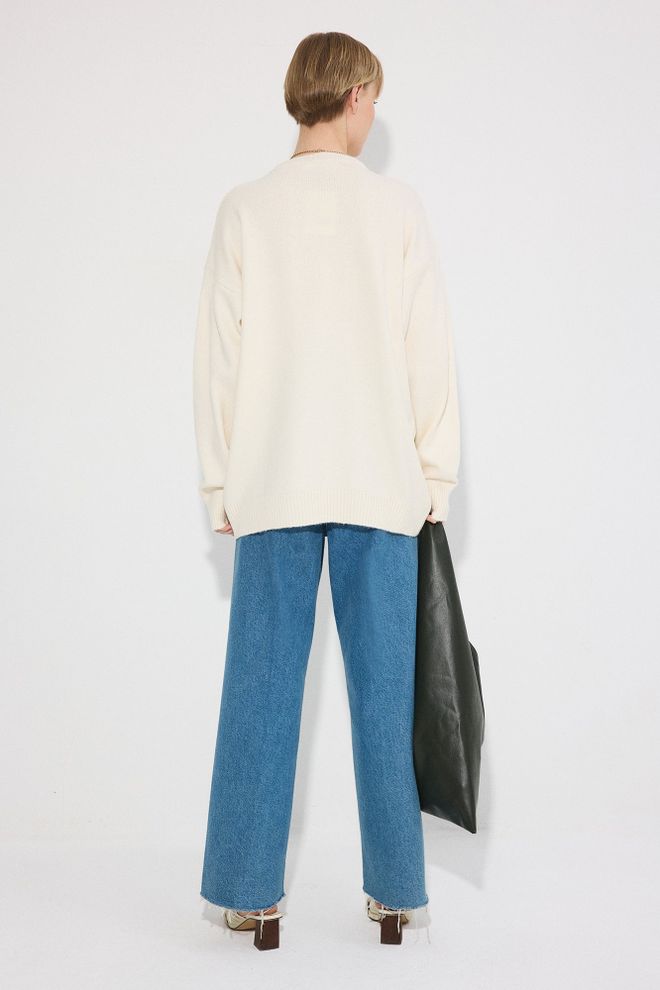 Touche Prive Beige Oversized Fit Sweater With Crew Neck Wholesale Clothing Lounge