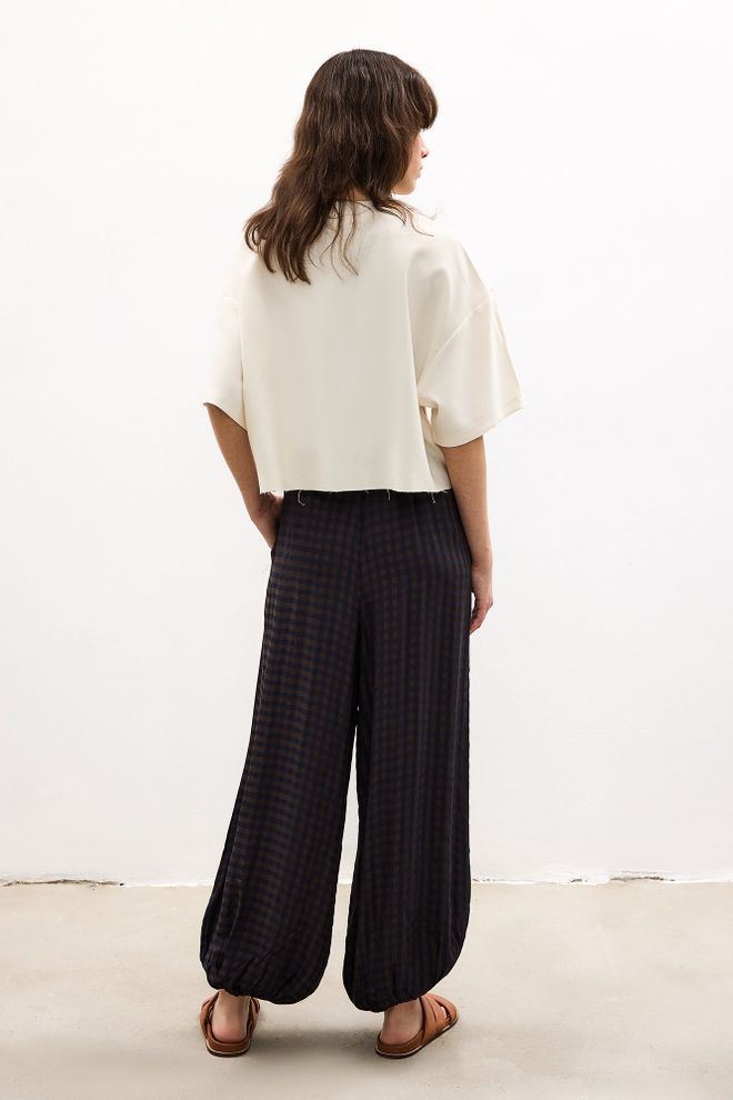 Touche Prive Pantalon Noir À Carreaux Jambe Ballon Style Harem Décontracté Vêtements en gros Décontracté