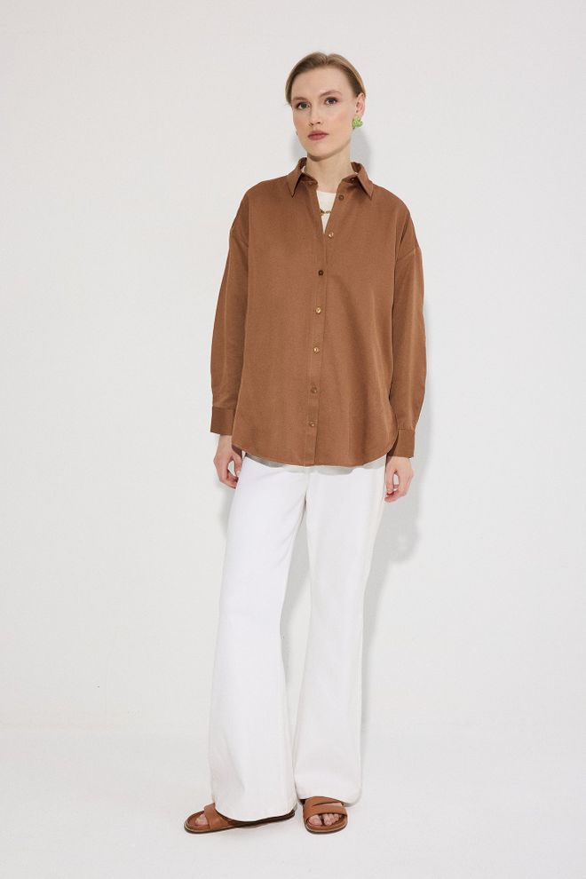 Touche Prive Brown Casual Oversized Fit Polo Neck Shirt Wholesale Clothing Work