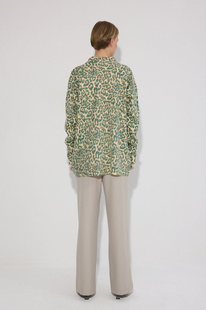 Touche Prive Beige Cardigan With Animal Print Oversized Fit Buttoned Wholesale Clothing 1