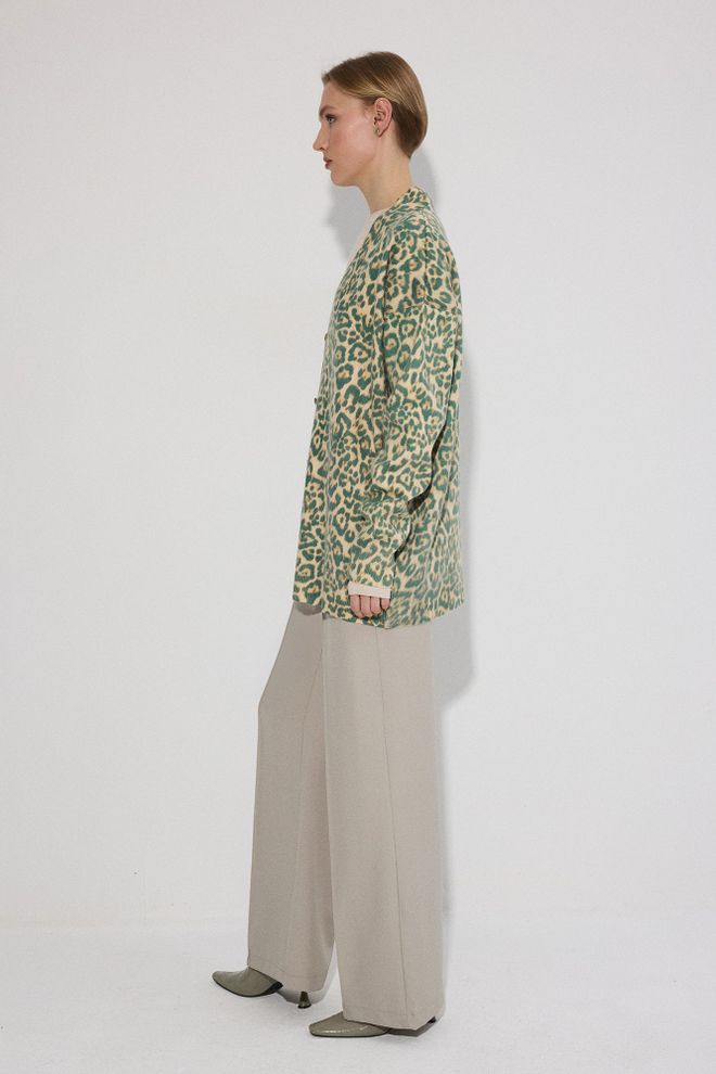 Touche Prive Beige Cardigan With Animal Print Oversized Fit Buttoned Wholesale Clothing Boho