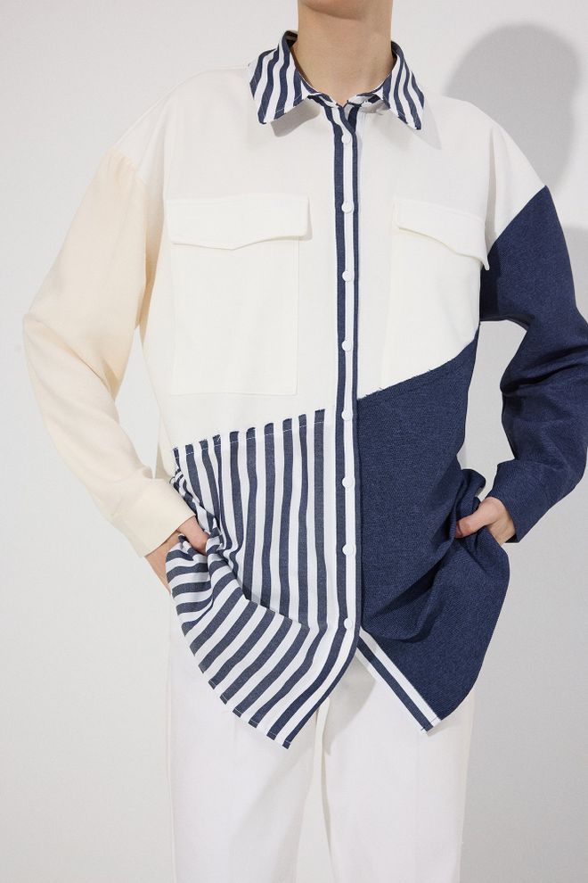 Touche Prive Chemise À Poche Block Color Vêtements en gros 0