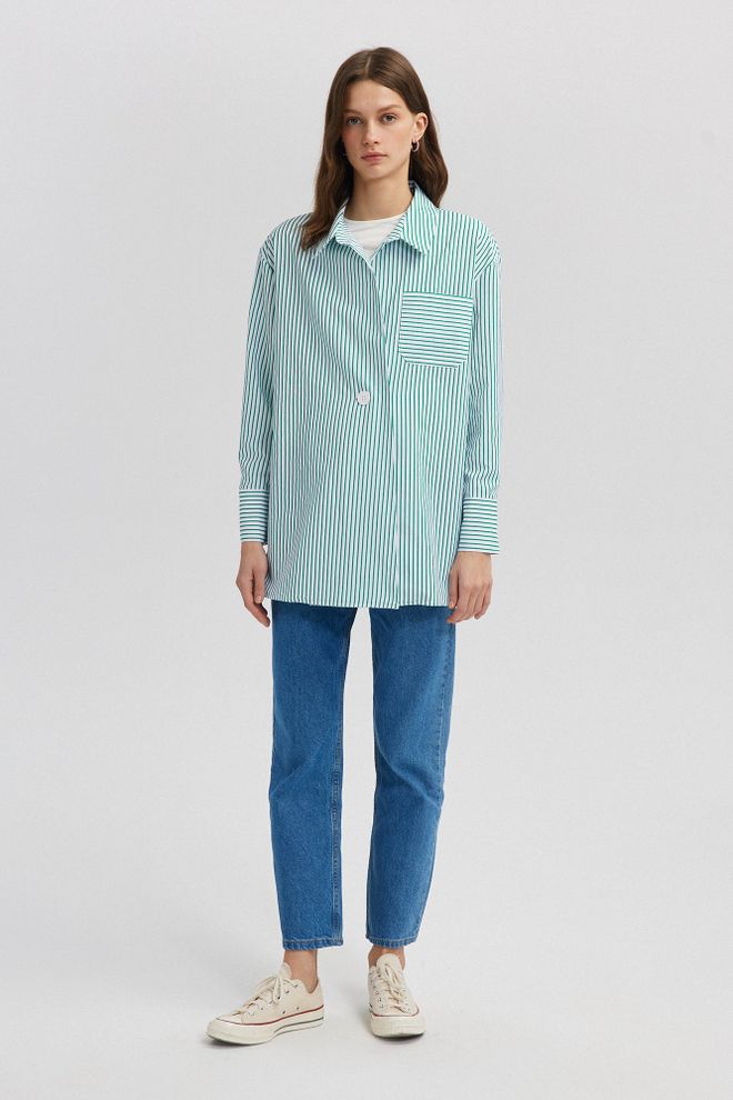 Touche Prive White Striped Oversized Fit Shirt With Notched Neck Wholesale Clothing Casual