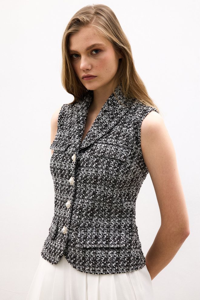 Touche Prive Черно Втален Официален Елек С Пепит Патърн Дрехи на едро Винтидж