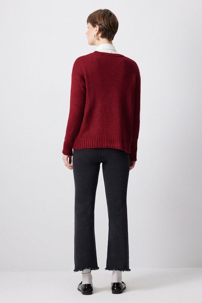 Touche Prive Claret Red Sweater With V Neck – Regular Fit Casual Preppy Wholesale Clothing Spring