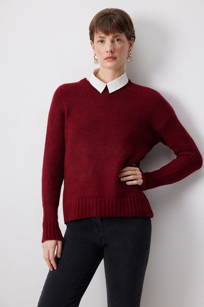 Touche Prive Claret Red Sweater With V Neck – Regular Fit Casual Preppy Wholesale Clothing 1