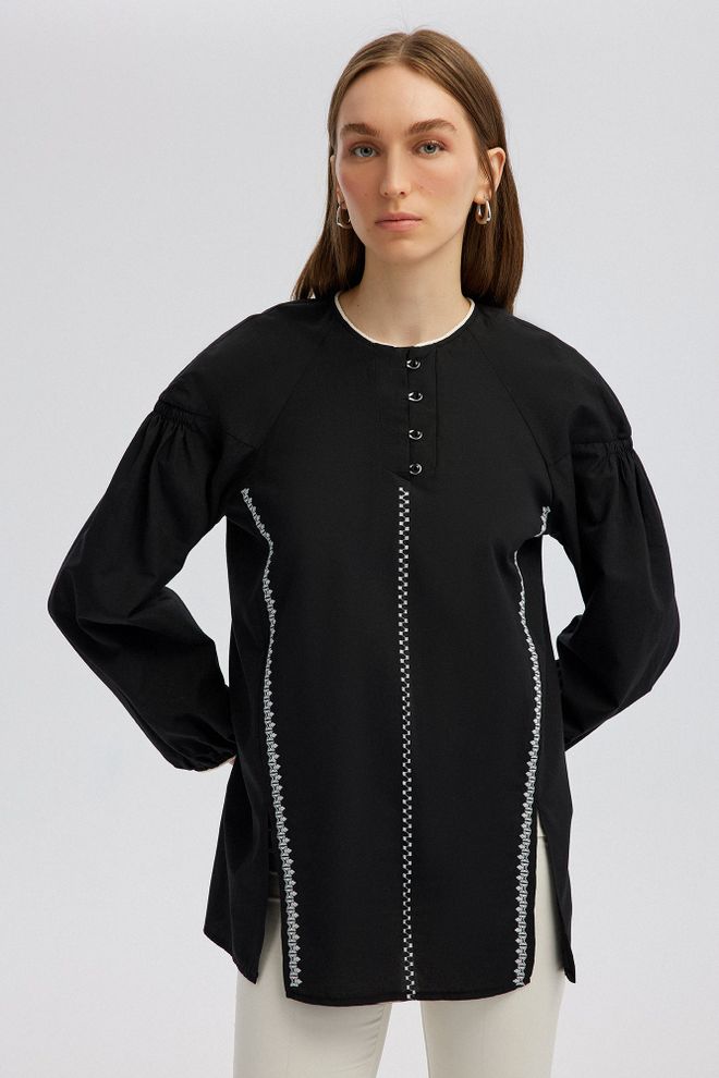 Touche Prive Black Modest Buttoned Tunic With Long Sleeves Wholesale Clothing Modest