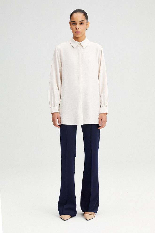 Touche Prive Beige Elegant Formal Long Sleeve Shirt Wholesale Clothing Modest