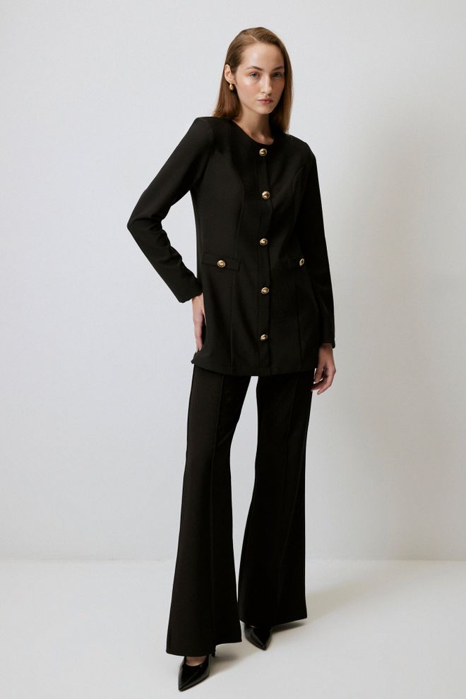 Touche Prive Tunica Elegante Slim Fit Nera Abbigliamento all'ingrosso Modesto