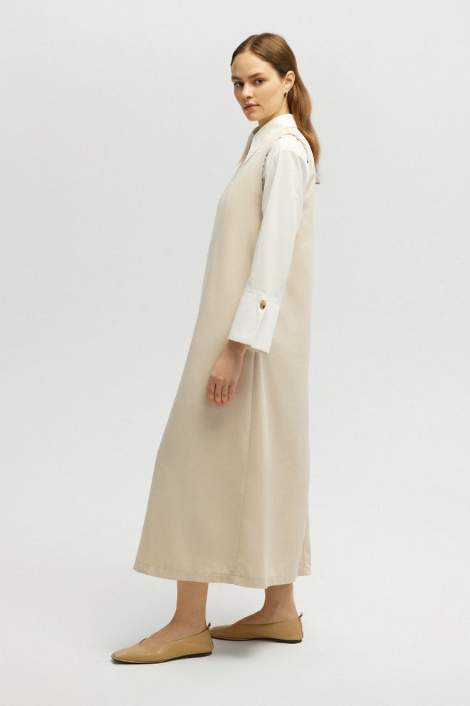 Touche Prive Vestido Maxi Beige Jumper Con Cuello Chal Y Manga Larga Ropa al por mayor Modesto