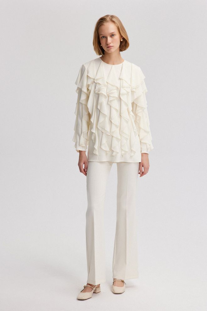 Touche Prive Elegant Beige Tunic With Long Sleeves Wholesale Clothing Modest