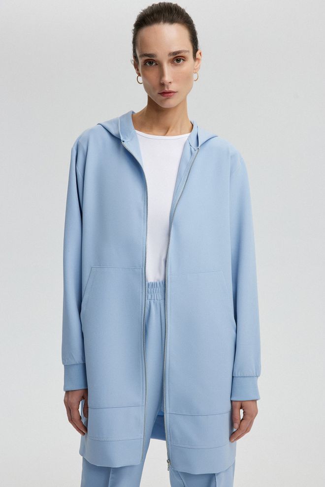 Touche Prive Blue Hooded Oversized Zip Up Jacket Wholesale Clothing 1