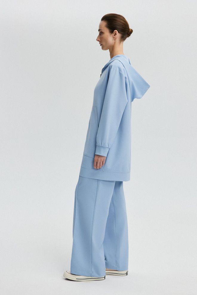 Touche Prive Blue Hooded Oversized Zip Up Jacket Wholesale Clothing Spring