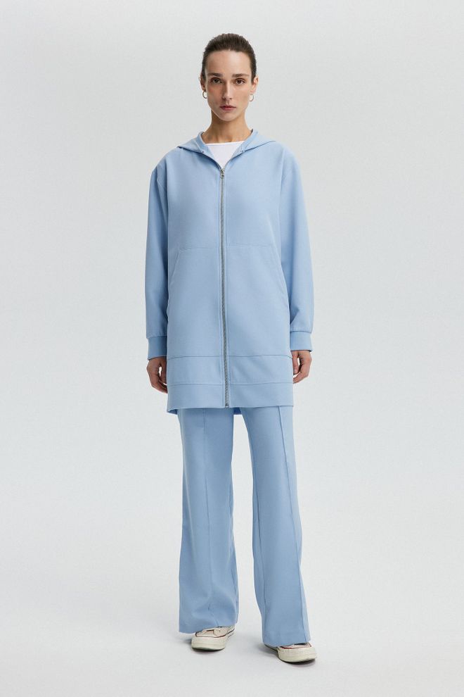 Touche Prive Blue Hooded Oversized Zip Up Jacket Wholesale Clothing Lounge