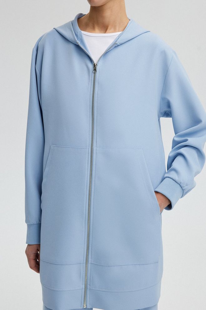 Touche Prive Blue Hooded Oversized Zip Up Jacket Wholesale Clothing Casual