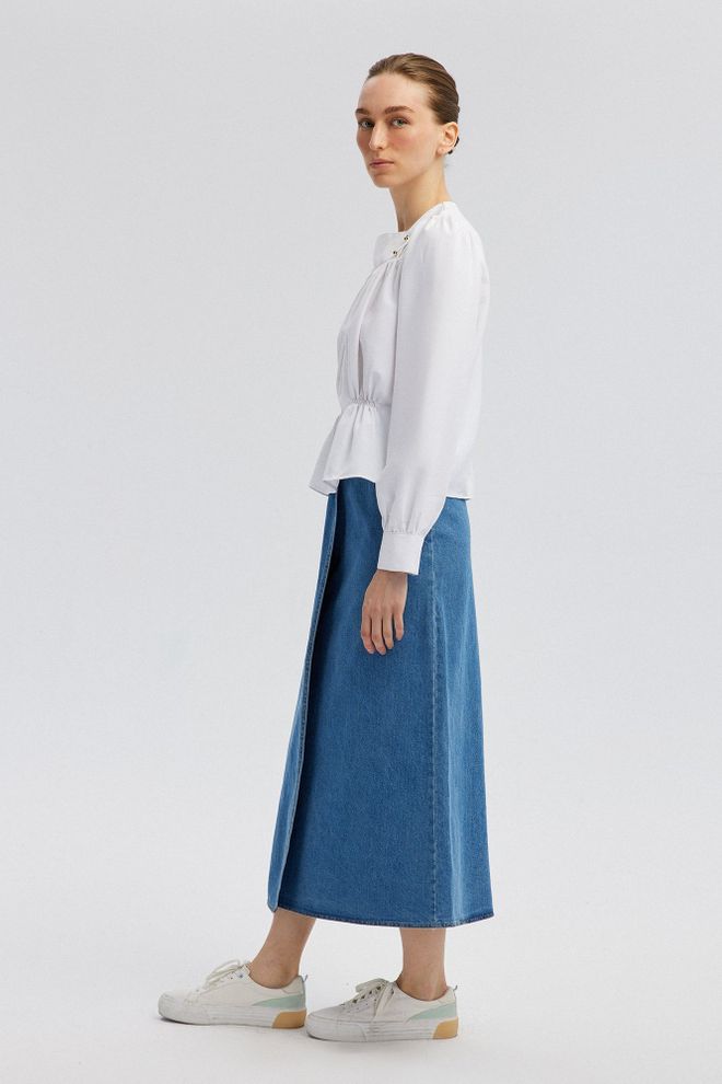 Touche Prive White Elegant Formal Shirt With Notched Neck Wholesale Clothing Modest