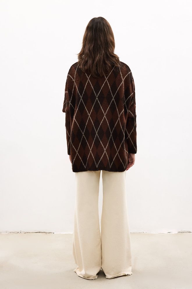 Touche Prive Brown Checkered Retro Oversized Sweater Wholesale Clothing Vintage