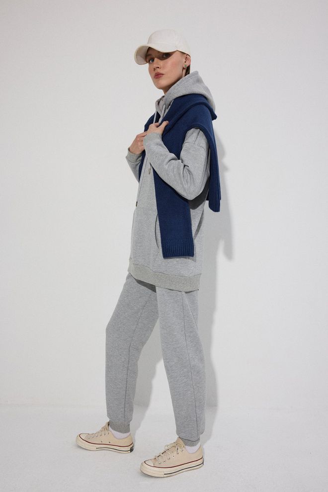 Touche Prive Grey Oversized Sport Tracksuit With Kangaroo Pocket Wholesale Clothing Work