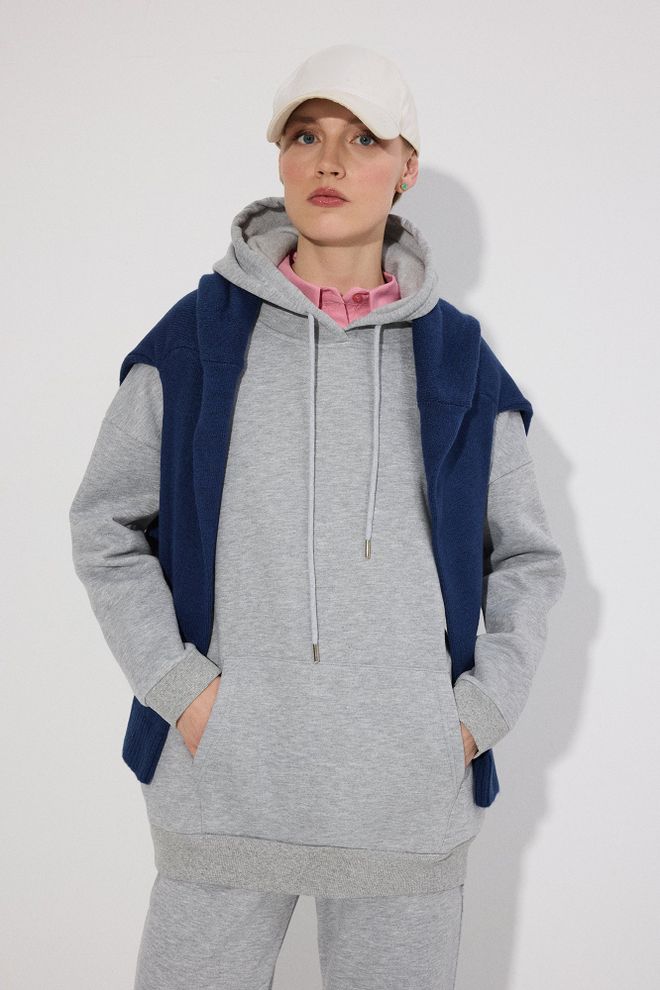 Touche Prive Grey Oversized Sport Tracksuit With Kangaroo Pocket Wholesale Clothing 5