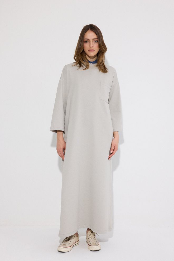 Touche Prive Beige Casual Modest Shift Dress With High Neck Wholesale Clothing Lounge